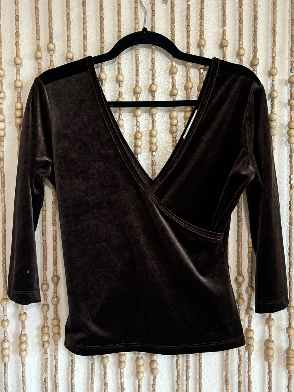 Soft Surroundings Y2K Velvet  Brown Wrap 3/4 Boho Wine Mom Business Casual Top